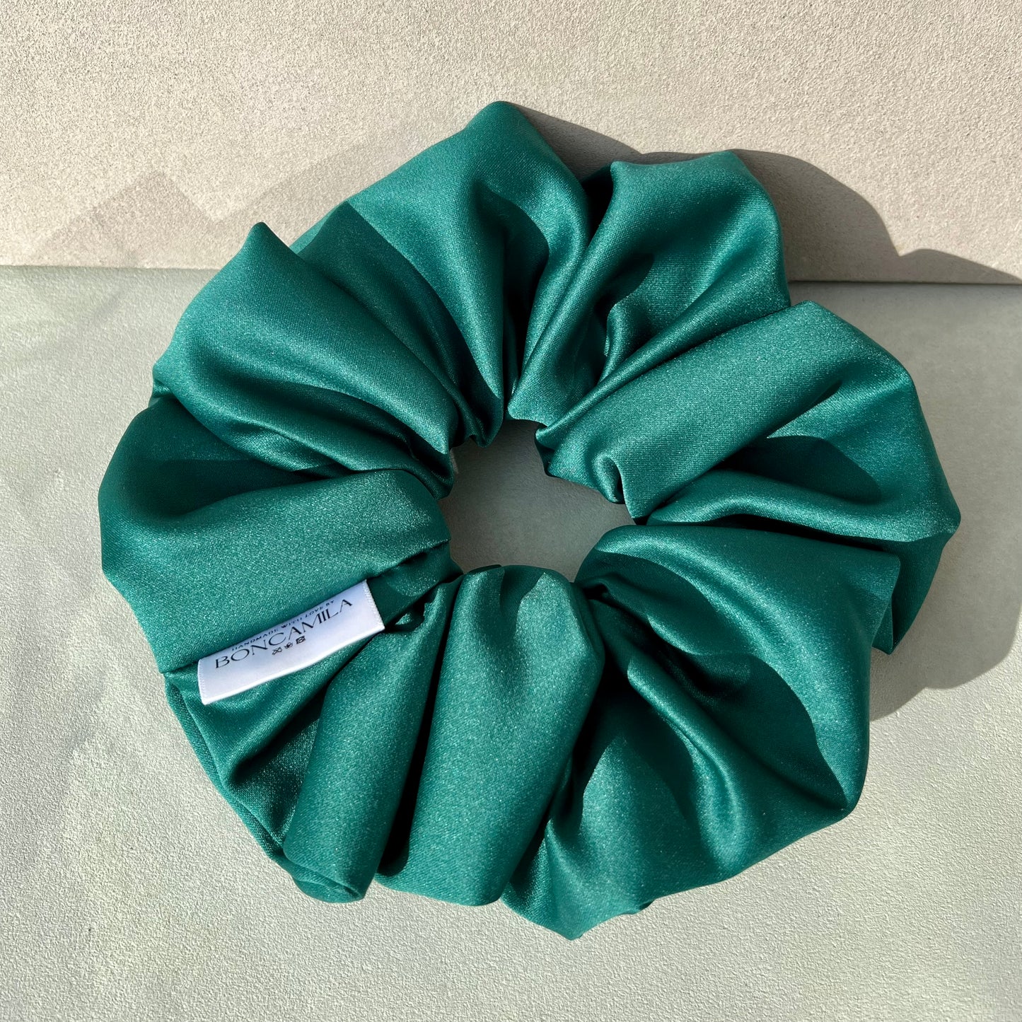 Bridesmaid Oversized Hair Scrunchie Duchess Satin Handmade--Luxury Hair Accessories-Bridal Hair Accessories-Fashion Accessories-Scrunchies-Emerald Green-Boncamila