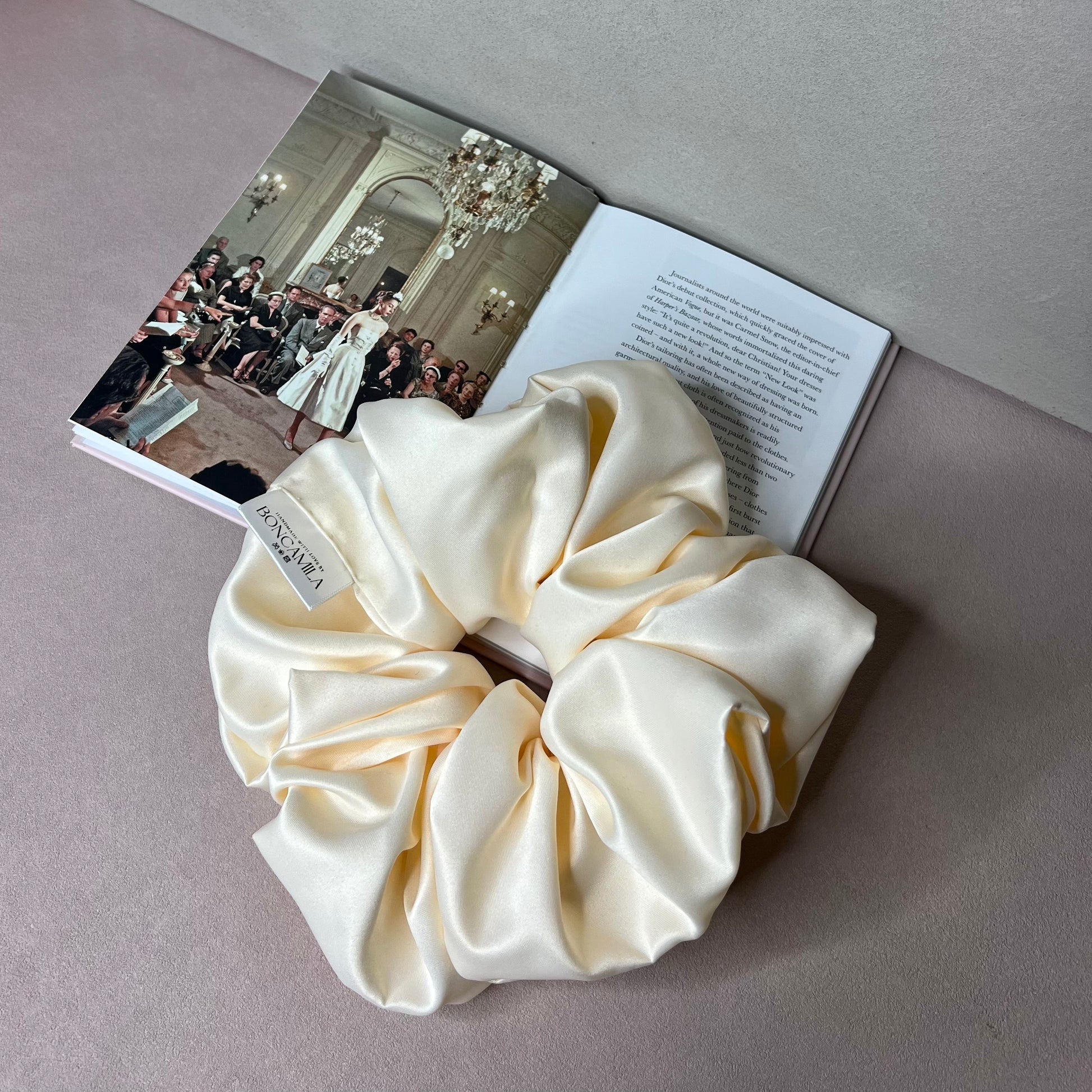 Bridesmaid Oversized Hair Scrunchie Duchess Satin Handmade--Luxury Hair Accessories-Bridal Hair Accessories-Fashion Accessories-Scrunchies-Cream-Boncamila