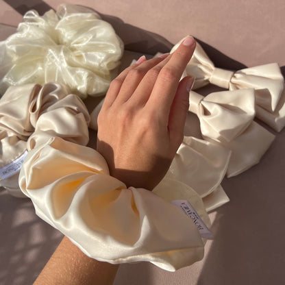 Bridesmaid Oversized Hair Scrunchie Duchess Satin Handmade--Luxury Hair Accessories-Bridal Hair Accessories-Fashion Accessories-Scrunchies-Cream-Boncamila