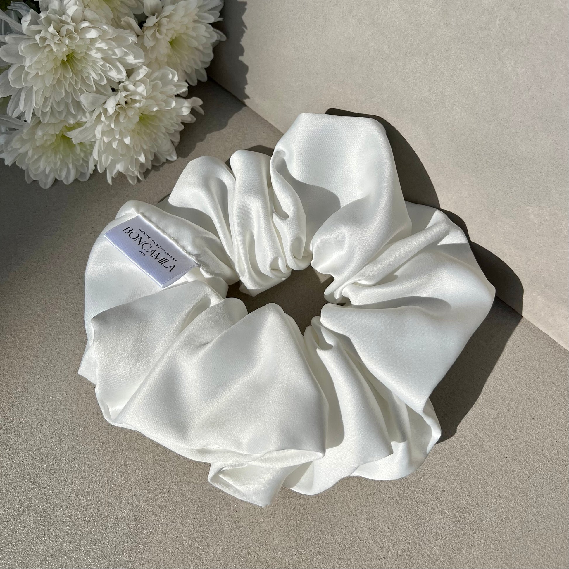 Bridal Oversized Hair Scrunchie White Duchess Satin Handmade-Luxury Hair Accessories-Bridal Hair Accessories-Fashion Accessories-Scrunchies-White-Boncamila