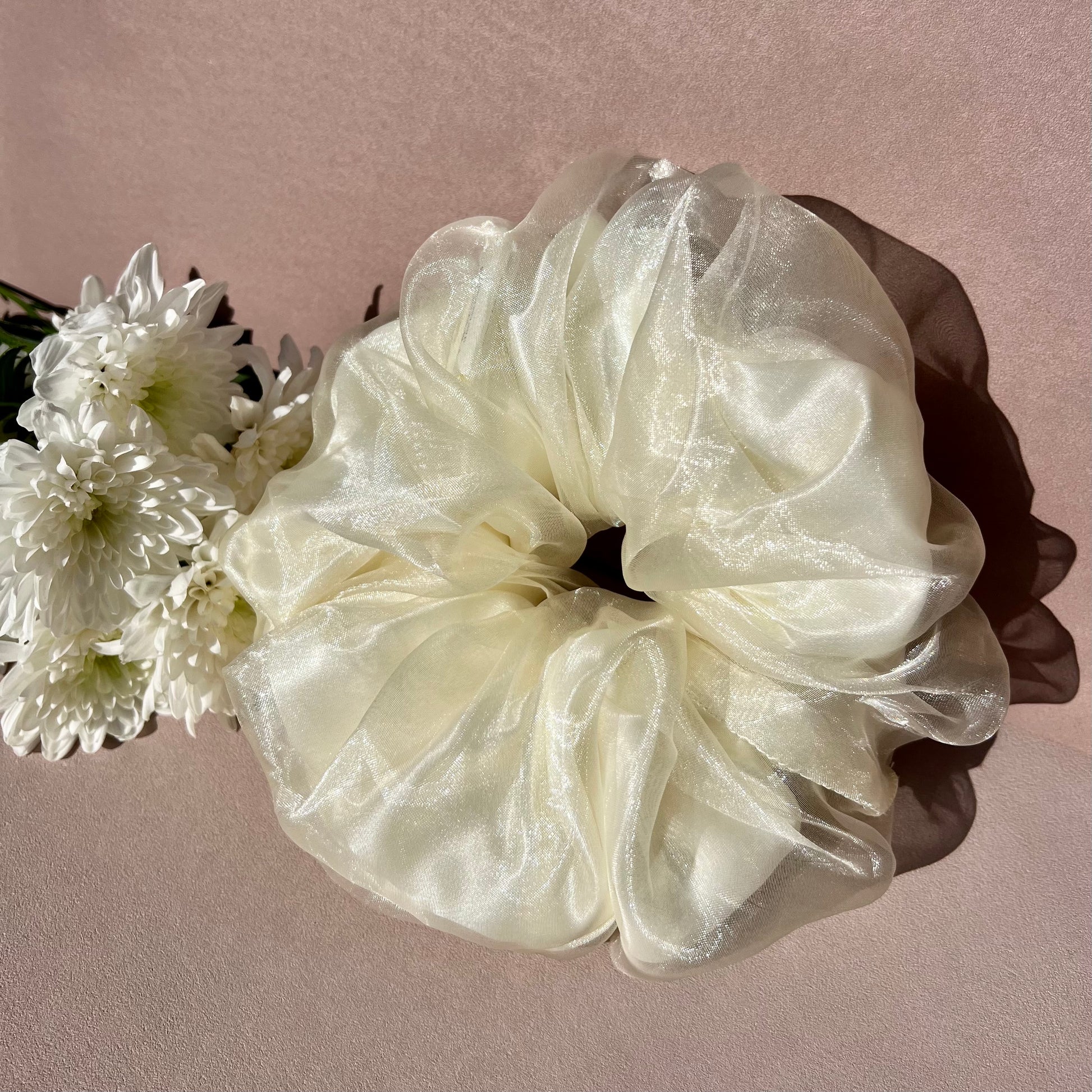 Exclusive Double Layer Oversized Duchess Satin & Organza Hair Scrunchie Handmade-Luxury Fashion Accessories-Hair Accessories-Scrunchies-Boncamila-Cream