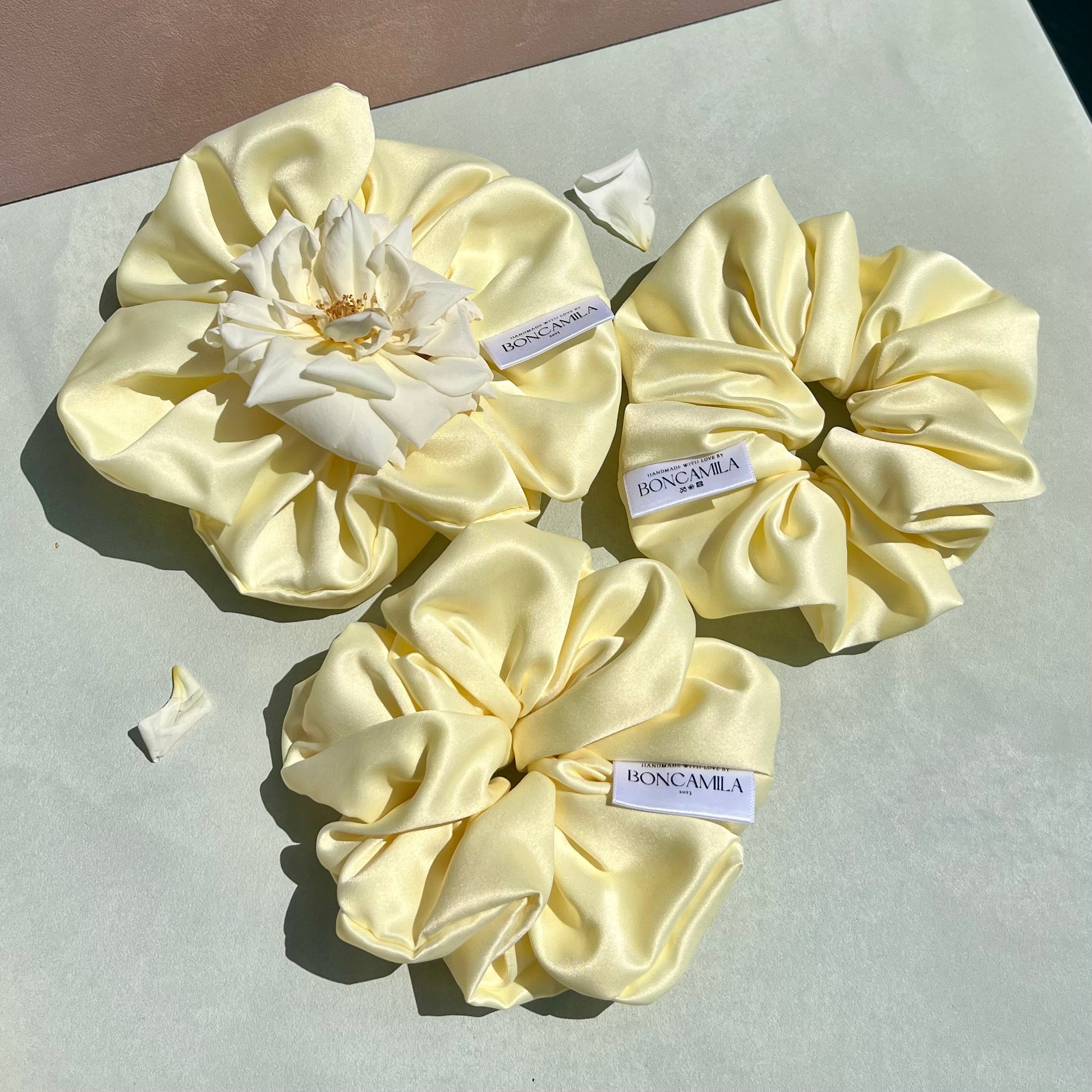 Bridesmaid Oversized Hair Scrunchie Duchess Satin Handmade--Luxury Hair Accessories-Bridal Hair Accessories-Fashion Accessories-Scrunchies-Cream-Boncamila