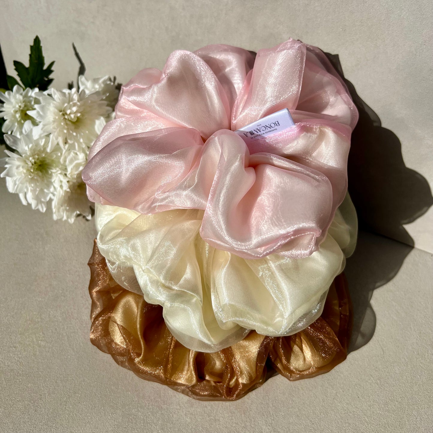 Exclusive Double Layer Oversized Duchess Satin & Organza Hair Scrunchie Handmade-Luxury Fashion Accessories-Hair Accessories-Scrunchies-Boncamila