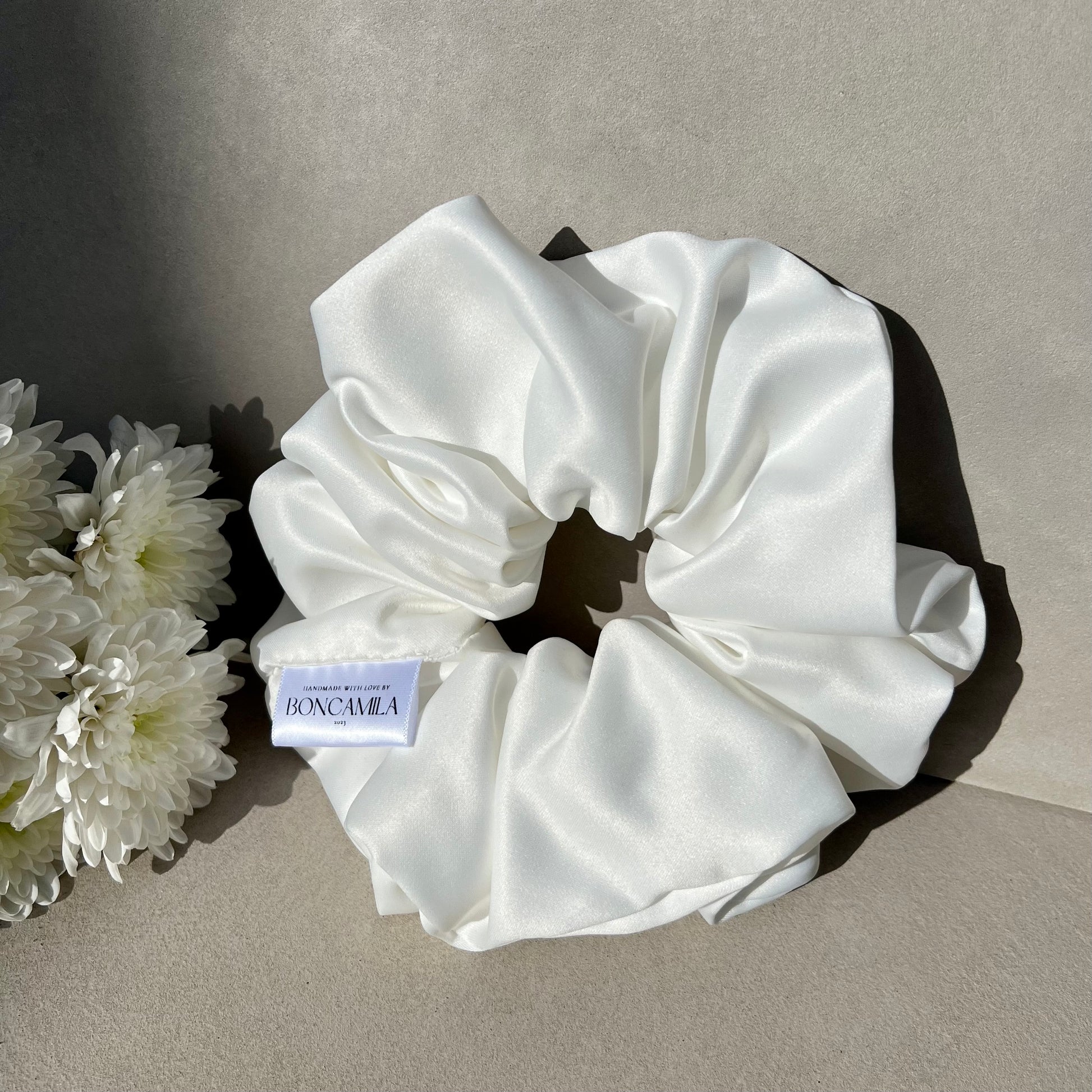 Bridal Oversized Hair Scrunchie White Duchess Satin Handmade-Luxury Hair Accessories-Bridal Hair Accessories-Fashion Accessories-Scrunchies-White-Boncamila