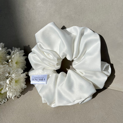 Bridal Oversized Hair Scrunchie White Duchess Satin Handmade-Luxury Hair Accessories-Bridal Hair Accessories-Fashion Accessories-Scrunchies-White-Boncamila