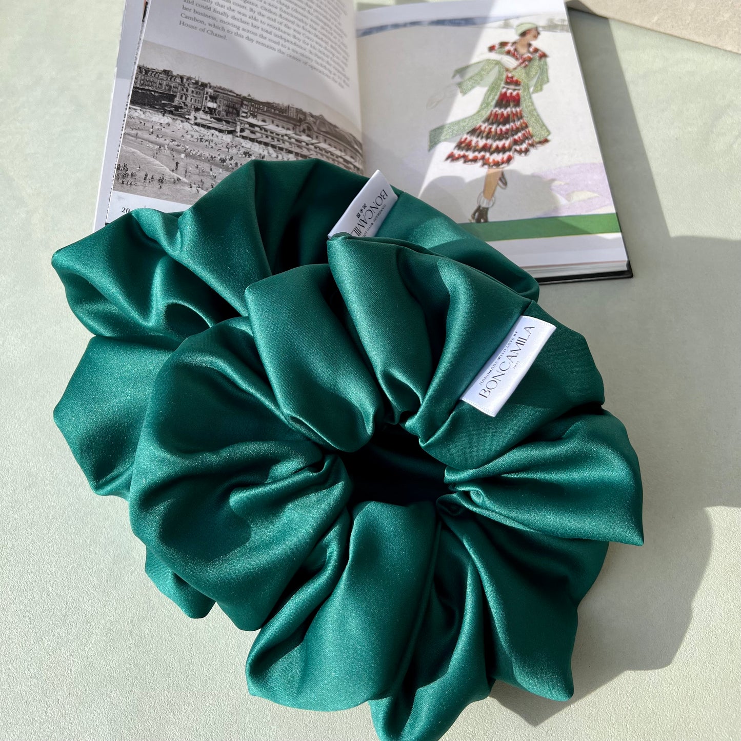 Bridesmaid Oversized Hair Scrunchie Duchess Satin Handmade--Luxury Hair Accessories-Bridal Hair Accessories-Fashion Accessories-Scrunchies-Emerald Green-Boncamila